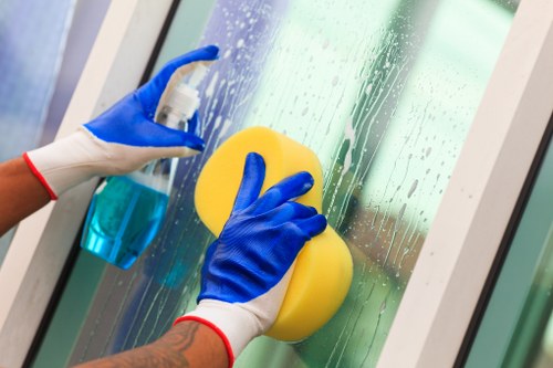 Office cleaning team working in a Paddington workplace reception area